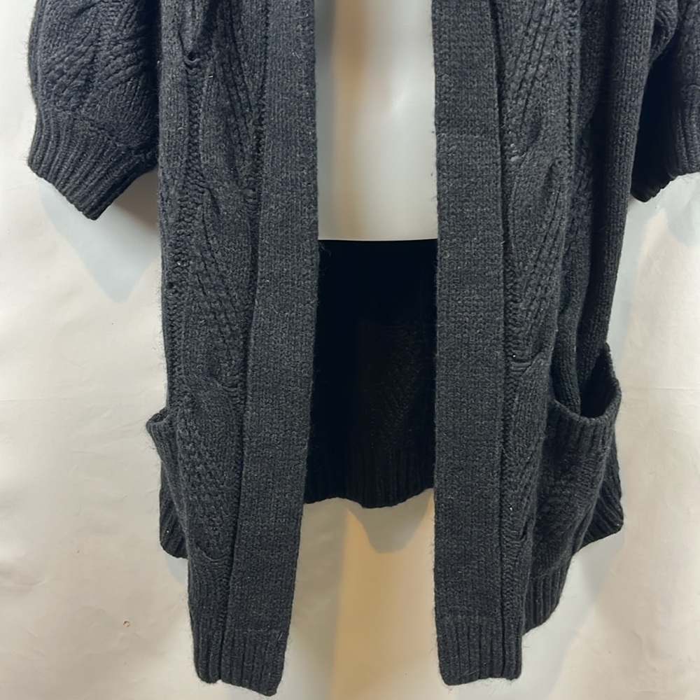 Vince Alpaca Wool Blend Dark Gray Open Long Cardigan Sweater with Hoodie Size L - Picture 4 of 11